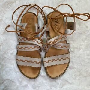 Latigo Women's Wrap Around Lace Up Flats Sandals Size 6 Tan Leather Gladiator